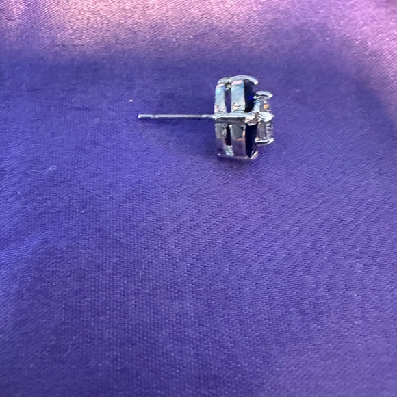 Synthetic Sapphire and Crystal Post Earrings - Picture 3 of 3